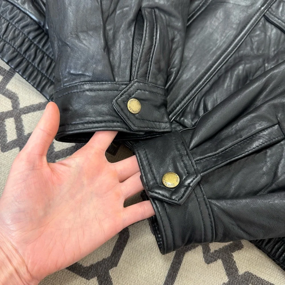 London Fog Black Genuine Leather Bomber Jacket Sz S - Picture 11 of 15